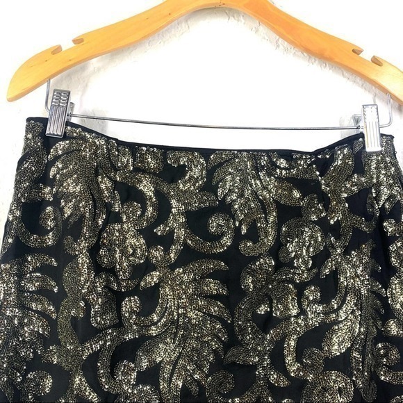 MIAMI Black & Gold Sequin Baroque Pattern Mini Skirt - Picture 2 of 11